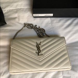 white ysl wallet on chain